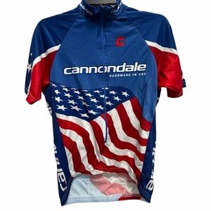 Cannondale Men's red, white and Blue Cycling Jersey size medium